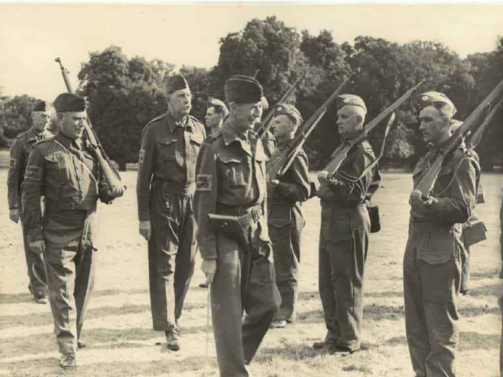 black and white photo of soliders at manor park