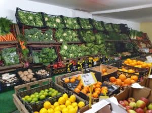 display of fruit and vegetables