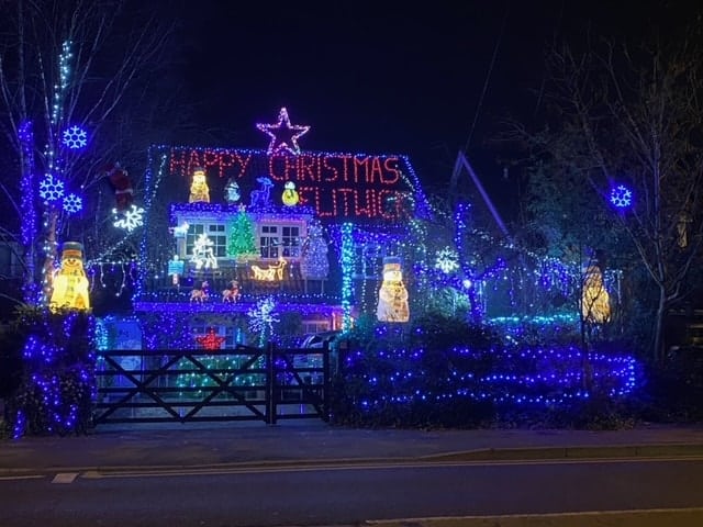 red, blue Christmas lights