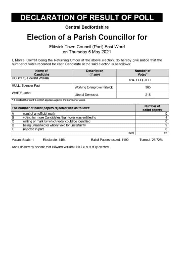 NOTE OF ELECTION RESULTS