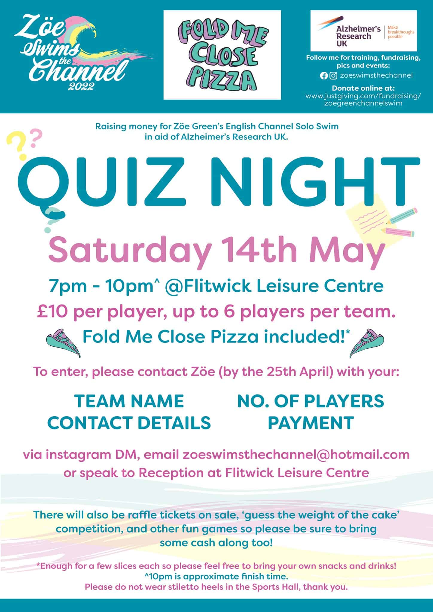poster advertising quiz night on 14th May.