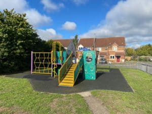 slide and swings in playarea