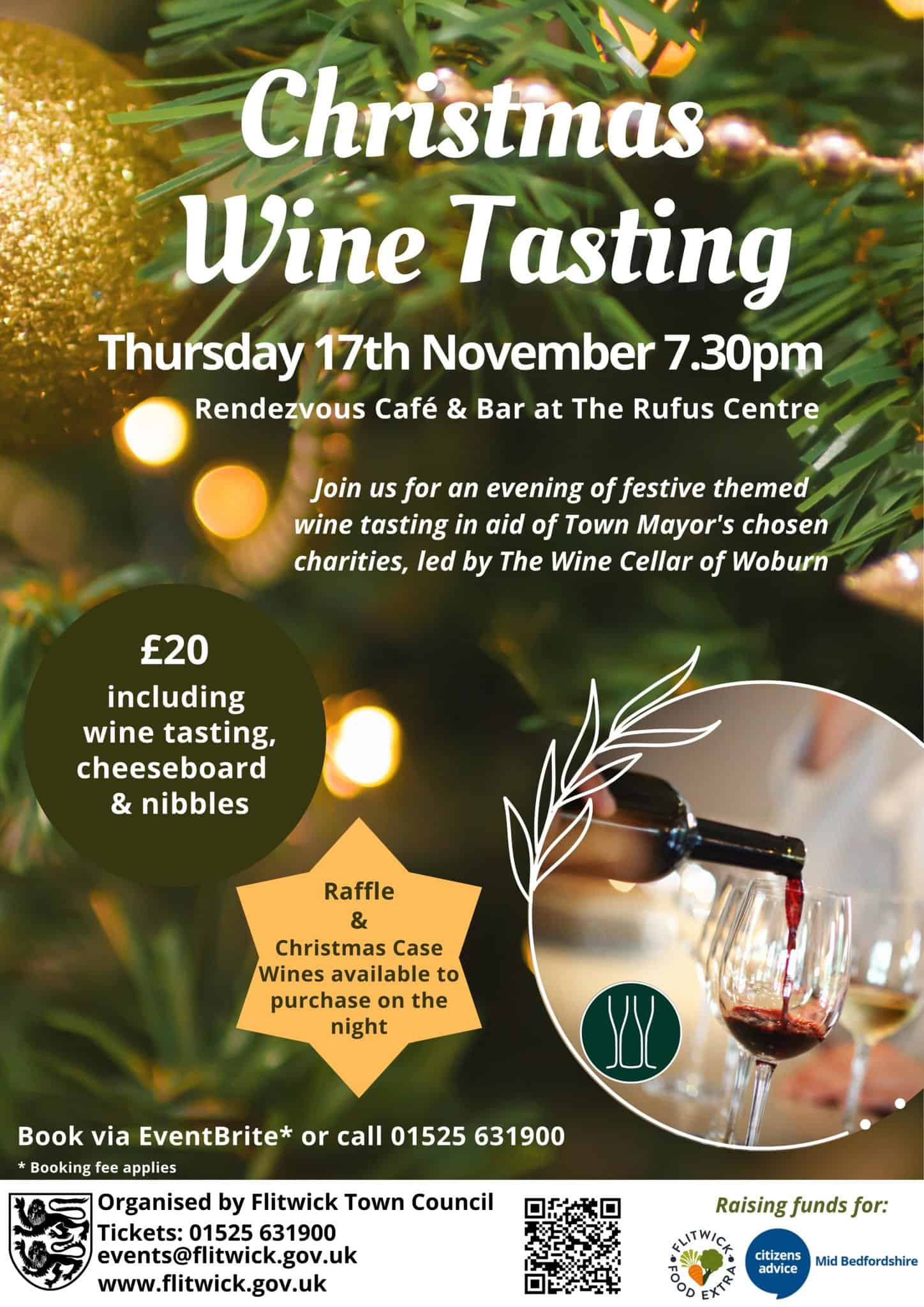 Christmas Wine Tasting green and yellow poster advertising christmas wine tasting event