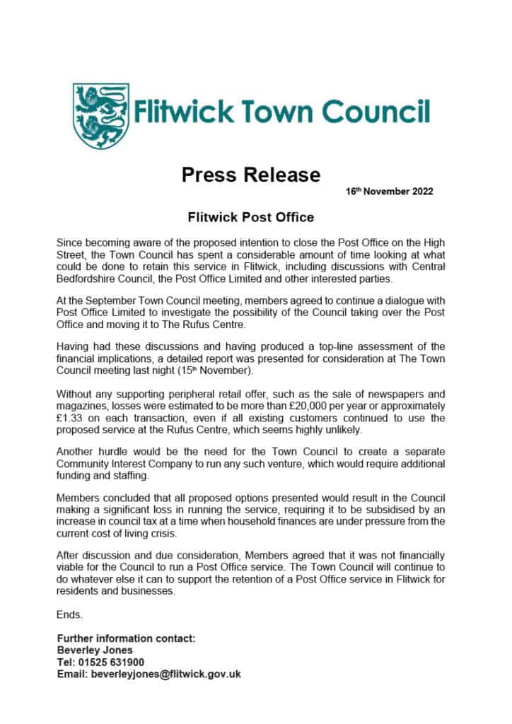 press release about post office
