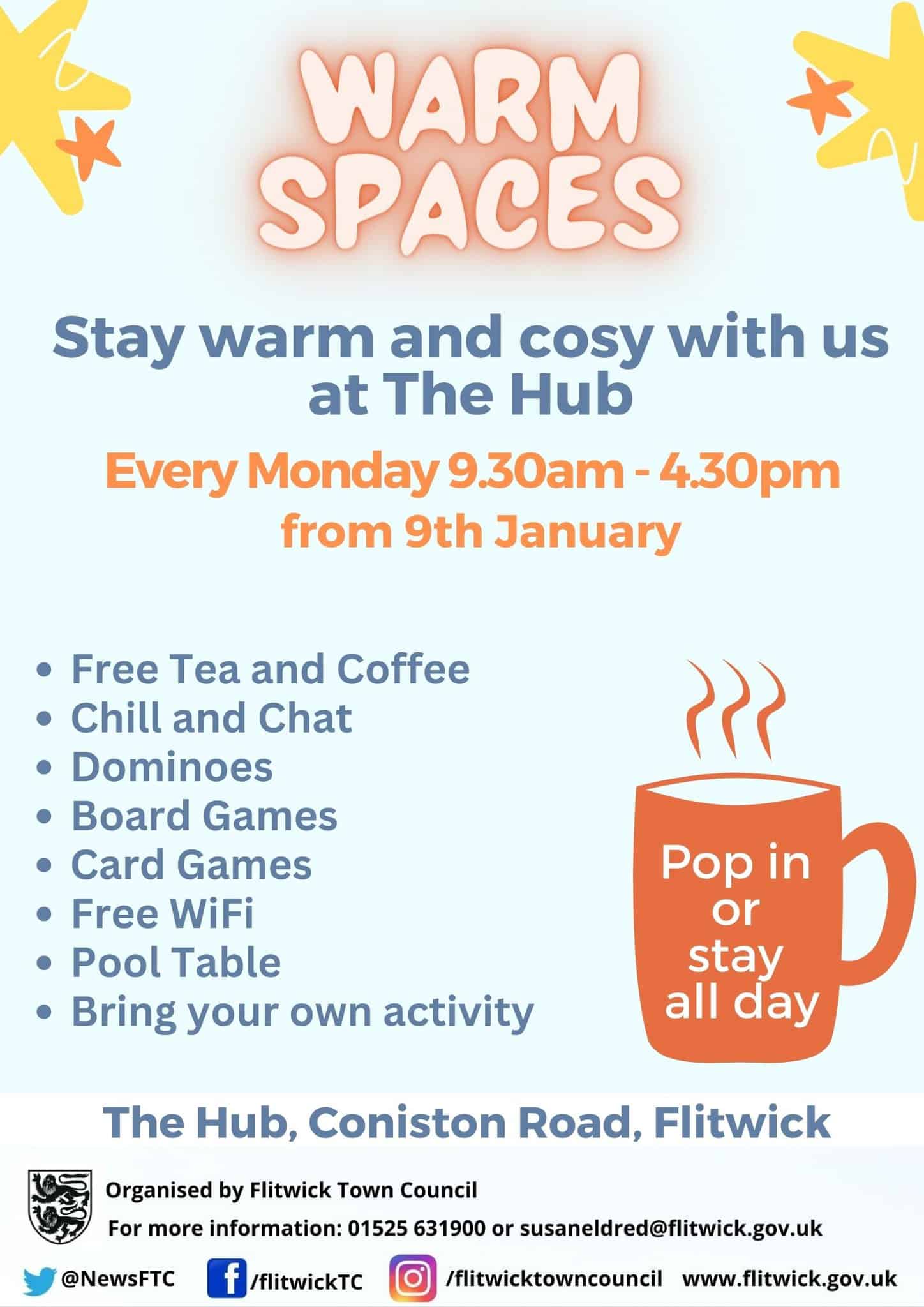 colourful poster advertising warm spaces