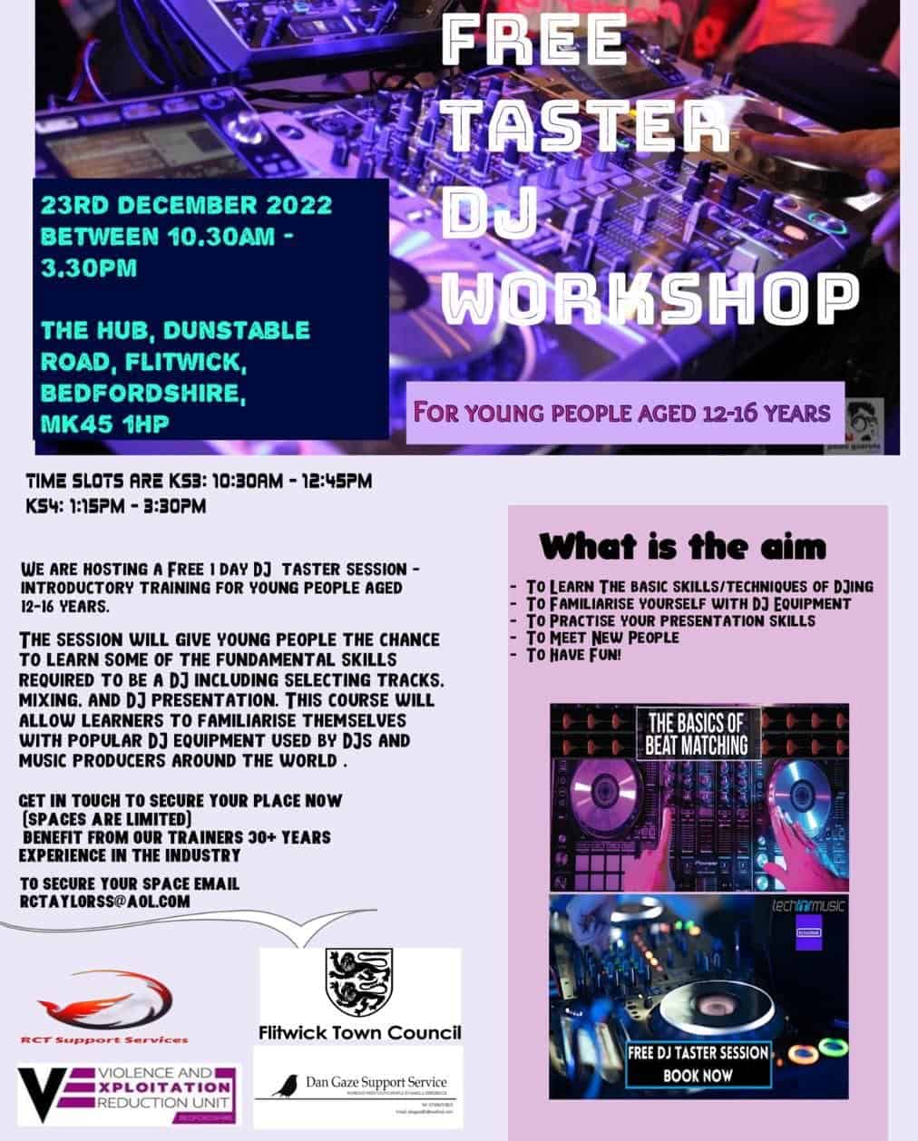 colourful poster advertising free dj workshop