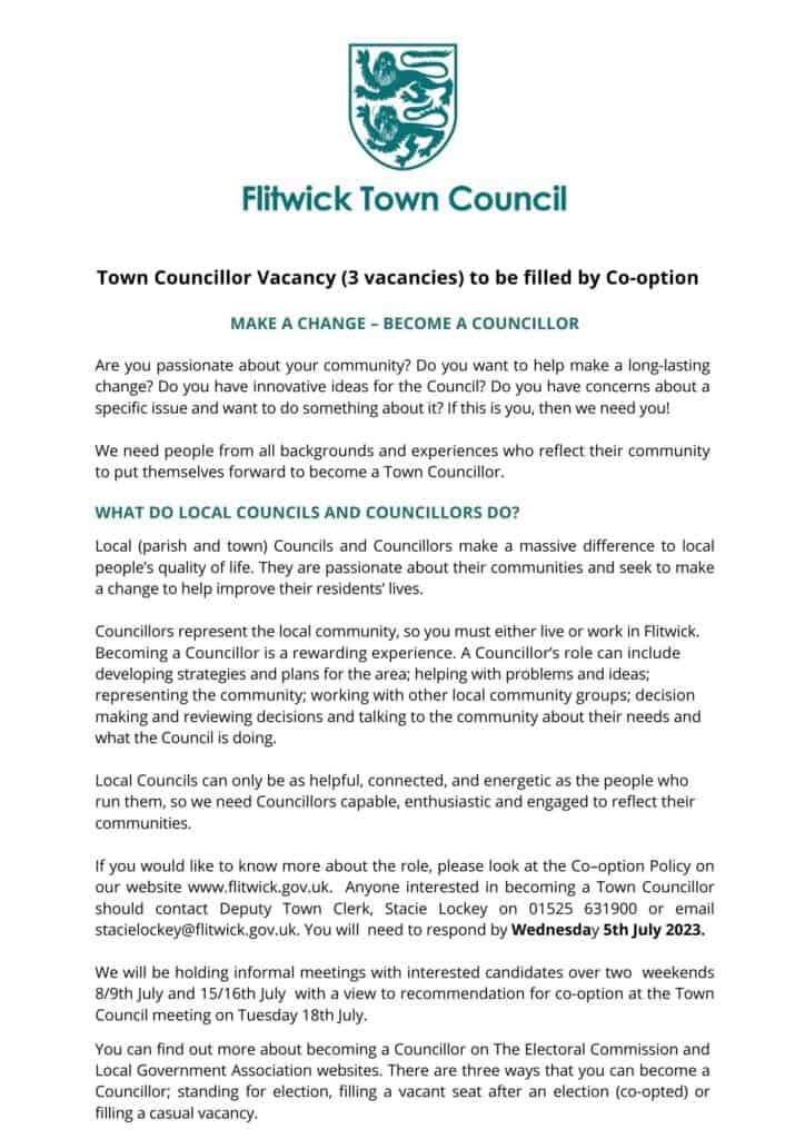 POSTER ADVERTSING VACANCY FOR TOWN COUNCILLOR