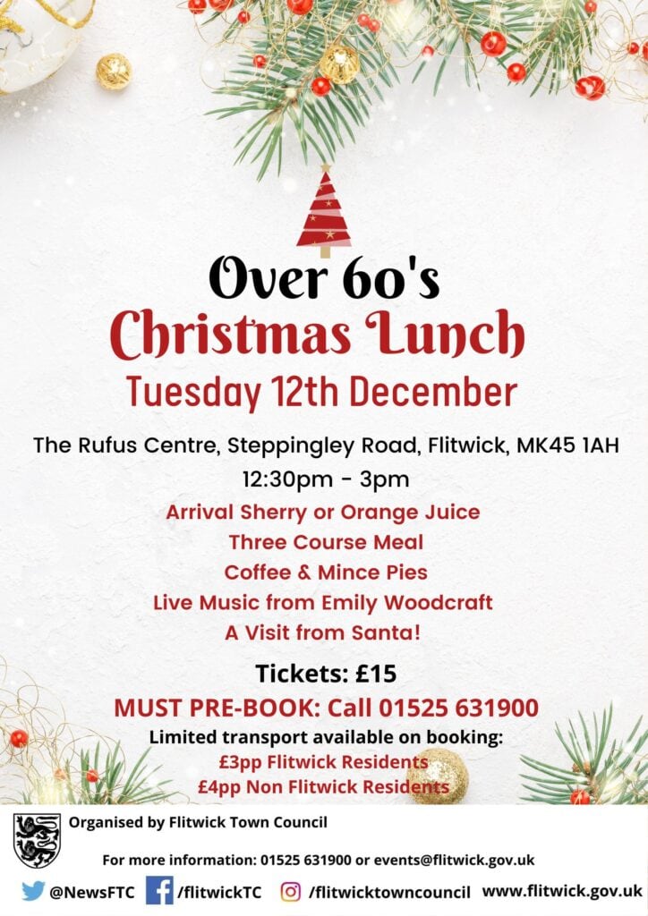 Poster promoting over 60s Xmas Lunch