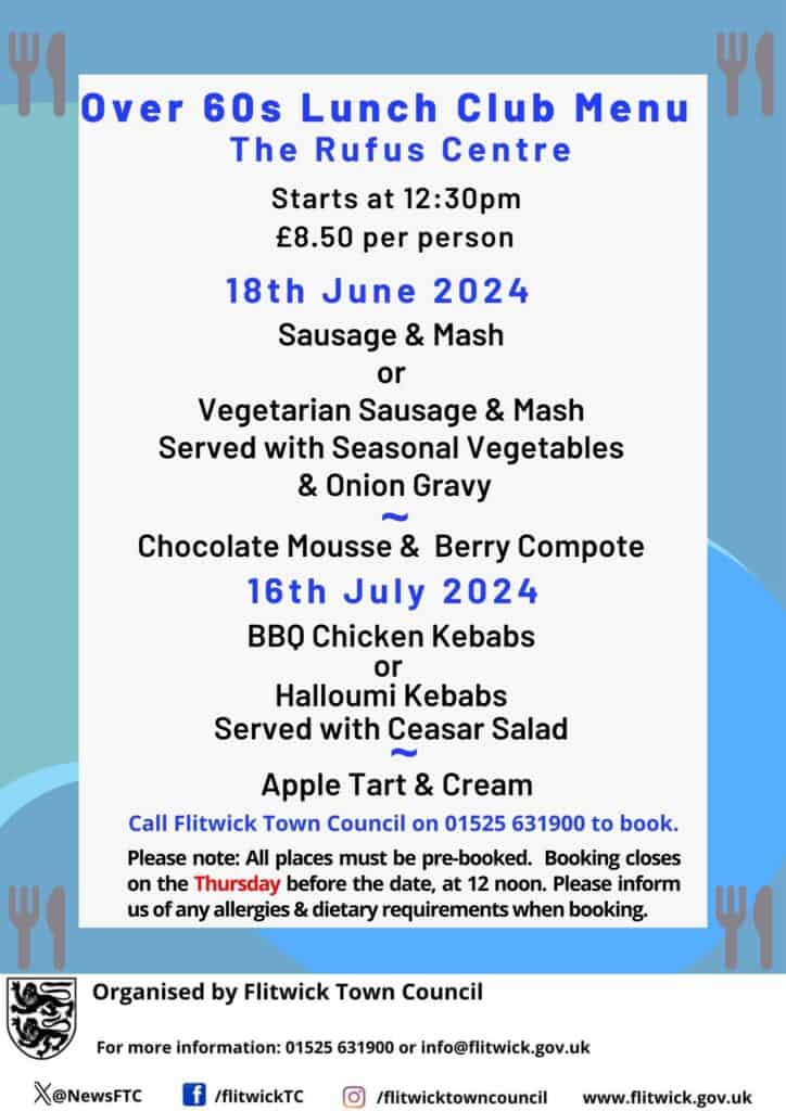Over 60,s lunch poster