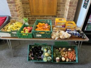 Community Fridge table with Saturday stock