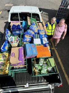 Fridge truck at Tescos with Councillor Roberts