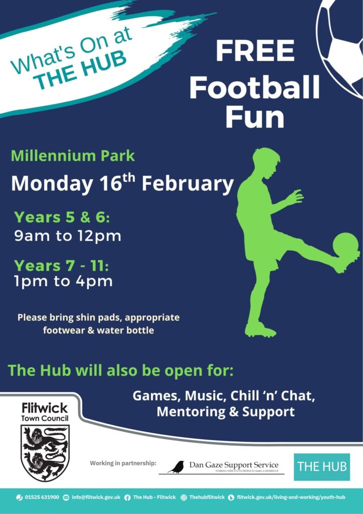 Poster promoting football sessions at the Hub